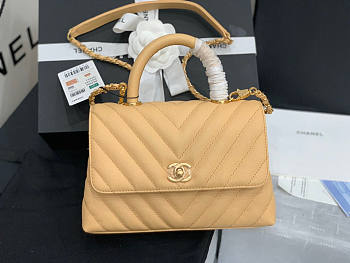 Chanel Coco Handle Chevron Beige Cavier 23cm