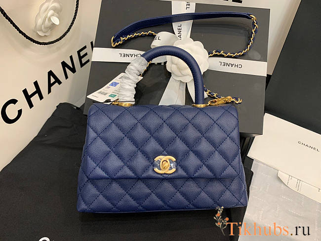 Chanel Coco Handle Blue Cavier Gold HW 23cm - 1