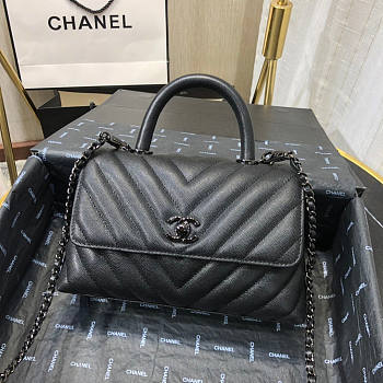 Chanel Coco Handle Chevron Black Cavier Black HW 23cm