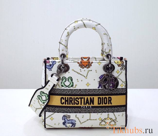 Dior Lady D-lite Ecru Multicolor White Pixel Zodiac 24x20x11cm - 1