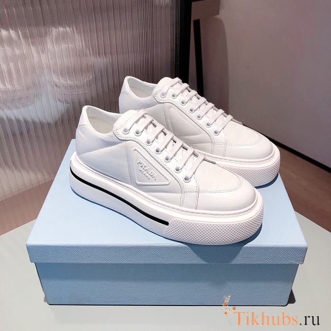 Prada Macro Re-Nylon Brushed Leather White Sneakers - 1