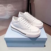 Prada Macro Re-Nylon Brushed Leather White Sneakers - 1