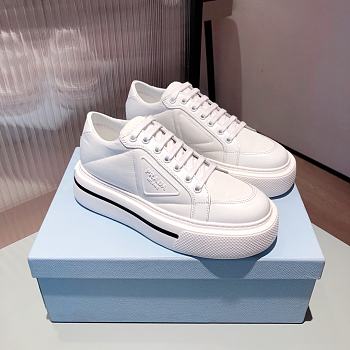 Prada Macro Re-Nylon Brushed Leather White Sneakers