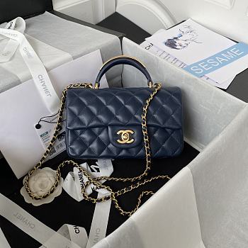 Chanel Flap Bag With Top Handle Lambskin Navy Blue 20x12x6cm