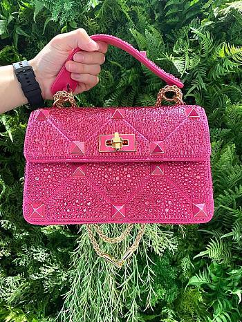 Valentino Gravani Crystal-embellished Pink Shoulder Bag 23x15x7cm