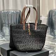 YSL Panier Medium Bag Crochet Raffia Black 48x30x26cm - 1