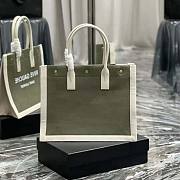 YSL Rive Gauche Small Tote Bag in Linen and Leather Green 39x31x18cm - 3