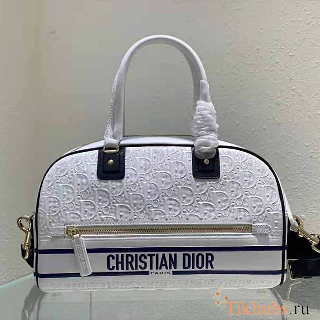 Dior Medium Vibe Zip Bowling Bag White and Blue 35x21x15.5cm - 1