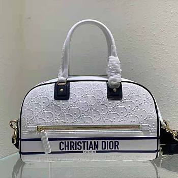 Dior Medium Vibe Zip Bowling Bag White and Blue 35x21x15.5cm