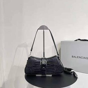 Balenciaga Lindsay Small Shoulder Bag Crocodile Black 29x13x4.8cm