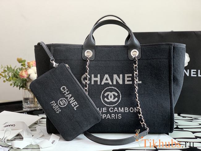 Chanel Deauville Tote Denim Silver-tone 38x34x27cm - 1