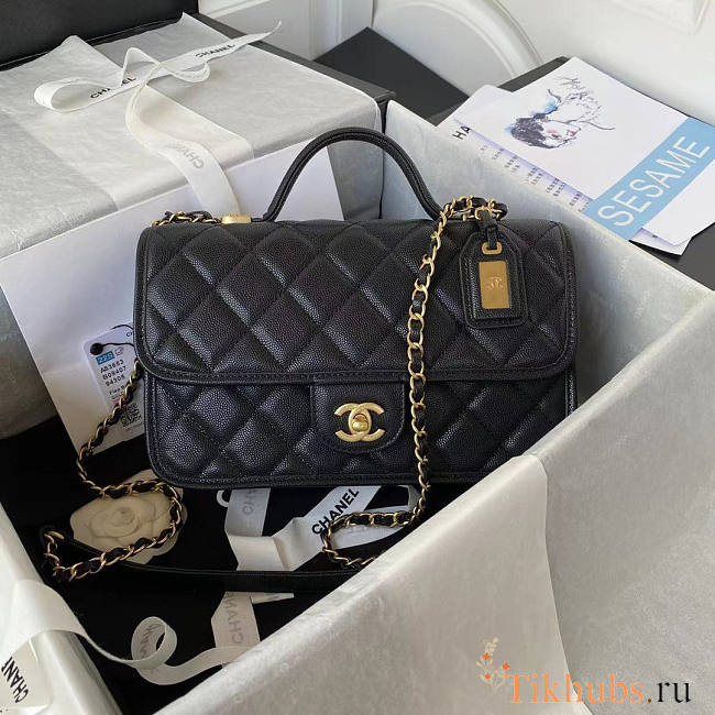 Chanel Flap Bag With Top Handle Caviar Black 25x21.5x7cm - 1
