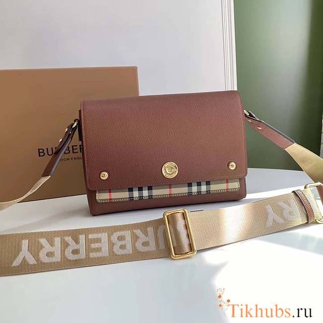 Burberry Vintage Check and Leather Note Crossbody Brown 25x8.5x18cm - 1