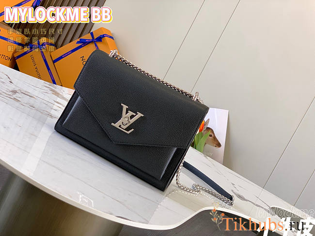 Louis Vuiiton LV Mylockme Satchel Chain Black 22.5x17x5.5cm - 1