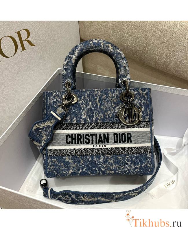 Dior Lady D-lite Blue Brocart Denim-Effect 24 x 20 x 11 cm - 1