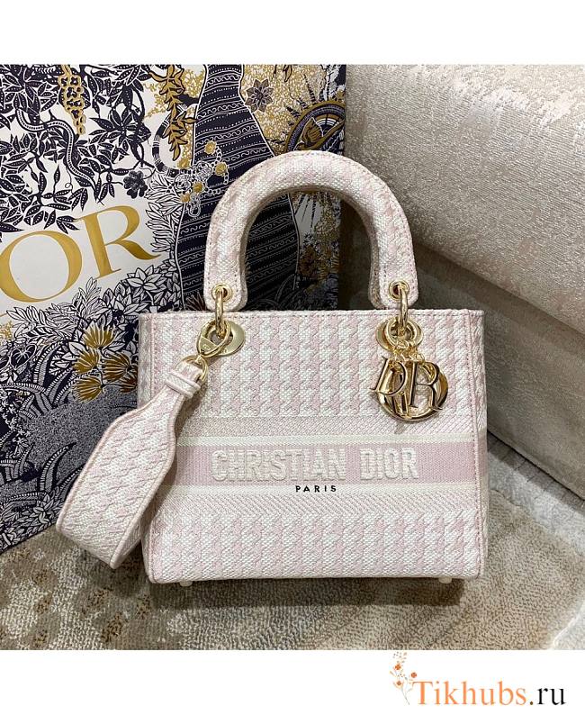 Dior Lady D-Lite Bag Rose Des Vents Houndstooth Embroidery Size 24 cm - 1