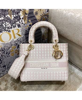 Dior Lady D-Lite Bag Rose Des Vents Houndstooth Embroidery Size 24 cm