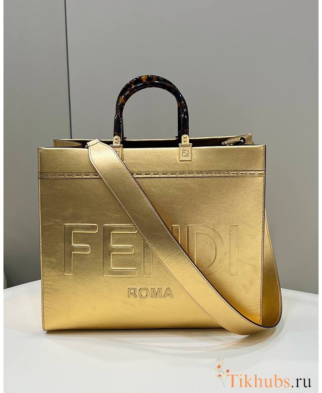 Fendi Sunshine Medium Gold Laminated Leather 35x17x31cm - 1