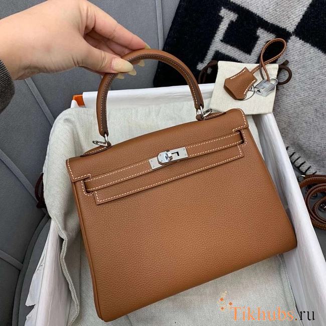 Hermes Kelly Togo Silver Brown 25cm - 1