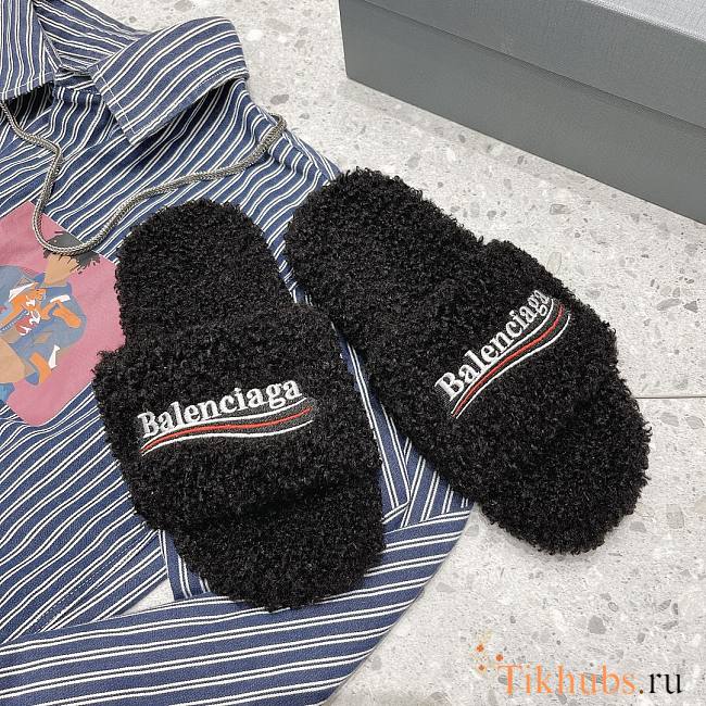 Balenciaga Furry Slide Sandal in black - 1