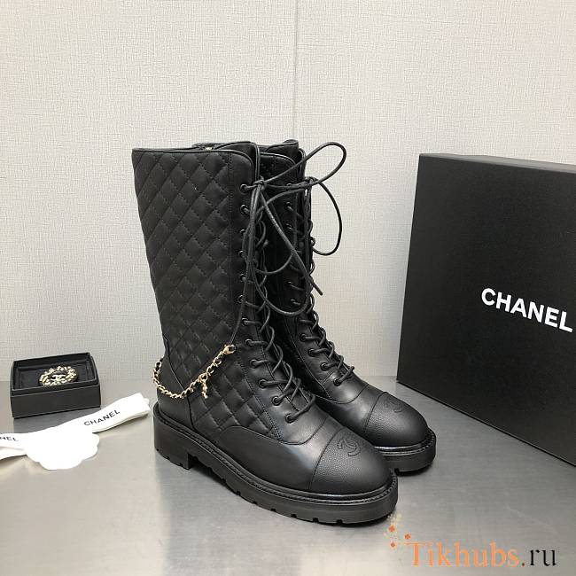 Chanel Grained Calfskin Lace-Ups Boots - 1