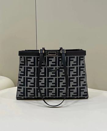 Fendi X - Tote Grey Houndstooth Wool Shopper 41x29.5x16cm 