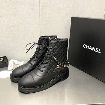 Chanel Chain Plain Leather Black Boot