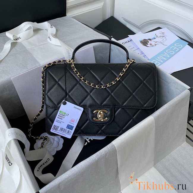 Chanel Flap Bag With Top Handle Calfskin Black 25x15x8cm - 1