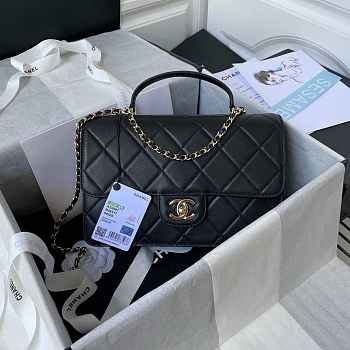 Chanel Flap Bag With Top Handle Calfskin Black 25x15x8cm