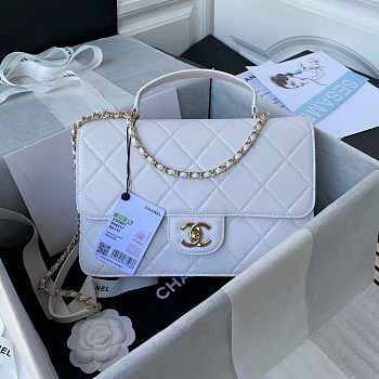 Chanel Flap Bag With Top Handle Calfskin White 25x15x8cm