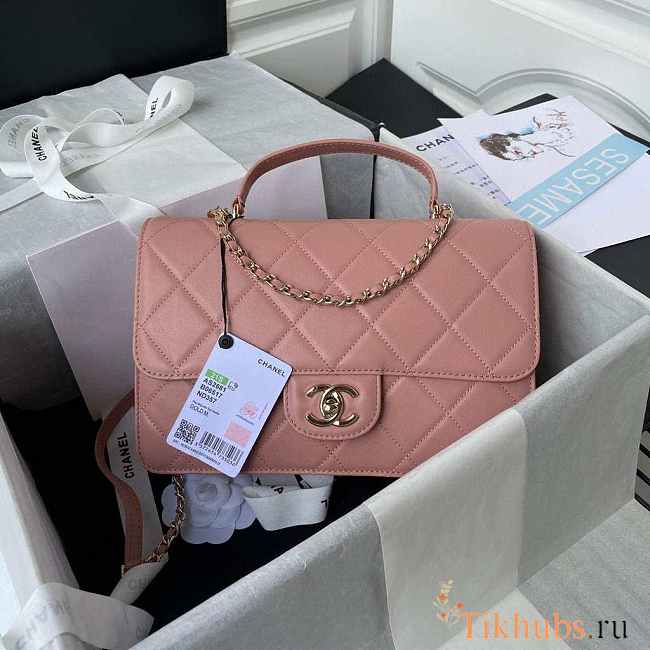 Chanel Flap Bag With Top Handle Calfskin Pink 25x15x8cm - 1