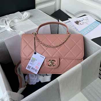 Chanel Flap Bag With Top Handle Calfskin Pink 25x15x8cm