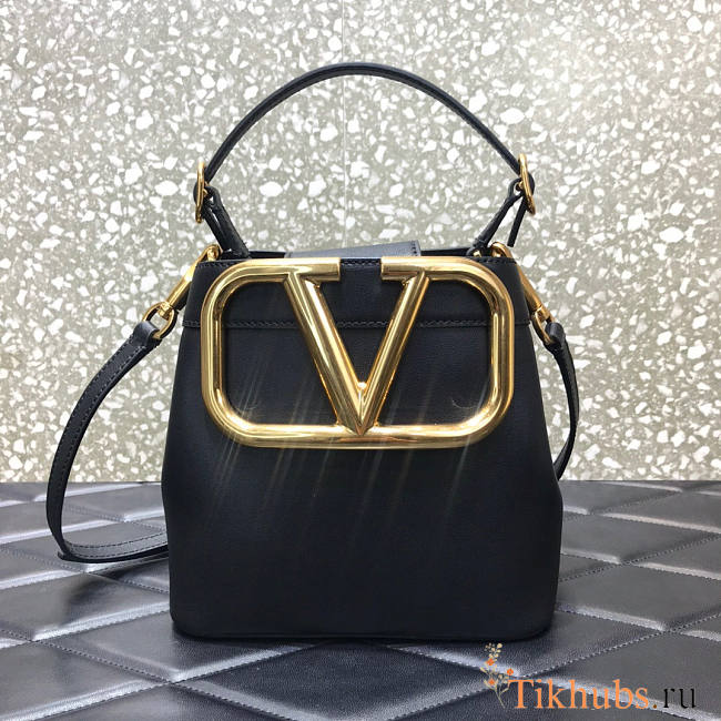 Valentino VLogo Signature Black Bucket Bag 20x19x12cm - 1