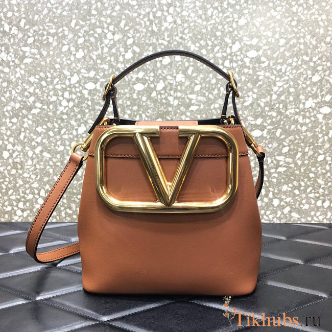 Valentino VLogo Signature Brown Bucket Bag 20x19x12cm - 1