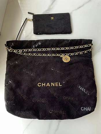 Chanel 22 Handbag Gold-Tone Metal Black 38x42x8cm