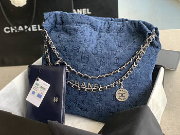 Chanel 22 Handbag Blue Denim 38 × 42 × 8 cm