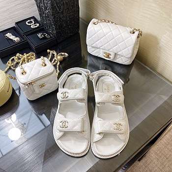 Chanel Black Caviar Leather DAD White sandals