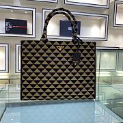 Prada Large Symbole Jacquard Fabric Handbag Black Beige 39x31x11cm - 1