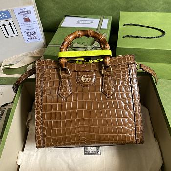 Gucci Diana Small Crocodile Brown Tote Bag 27x24x11cm