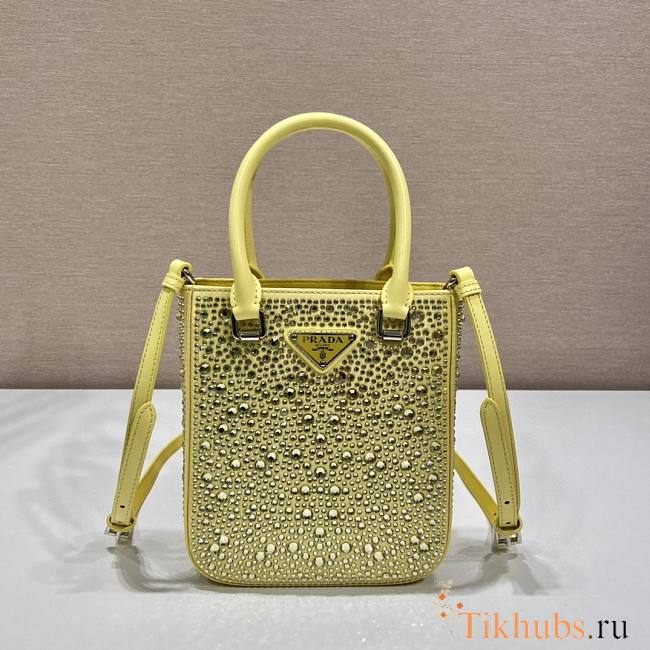 Prada Small Satin Tote Bag With Crystals Yellow 15x17.5x5cm - 1