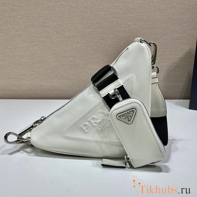 Prada Triangle Leather White Shoulder Bag 26x14x12cm - 1