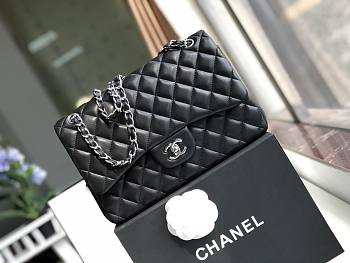 Chanel Flap Bag Jumbo Black Lambskin Silver Hardware 30cm