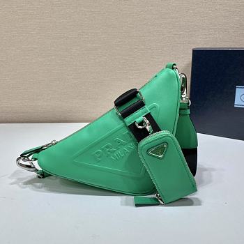 Prada Triangle Leather Green Shoulder Bag 26x14x12cm