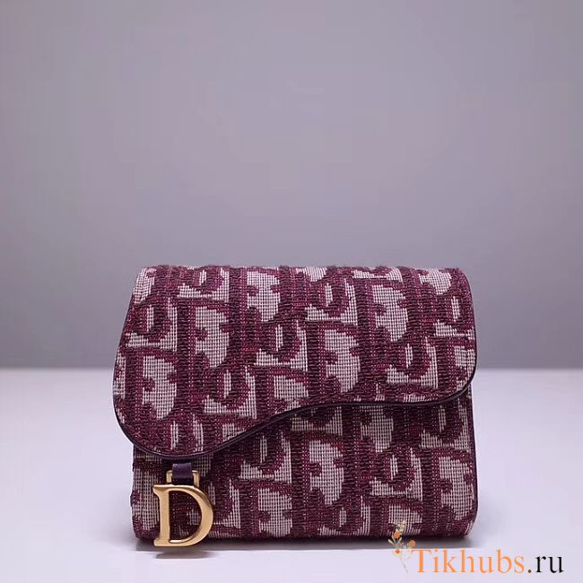 Dior Burgundy Oblique Saddle Wallet 11x8.5x3cm - 1