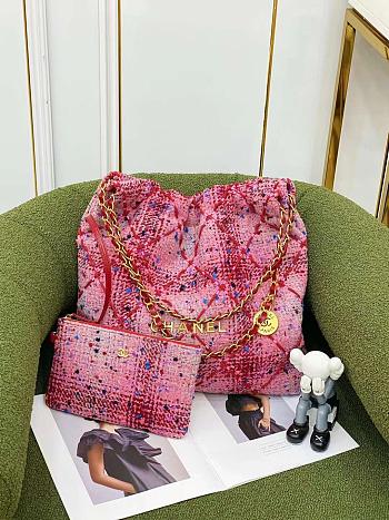Chanel 22 Handbag Tweed Pink 35 × 37 × 7 cm