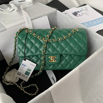 Chanel Flap Bag Medium Green Gold Lambskin 25cm