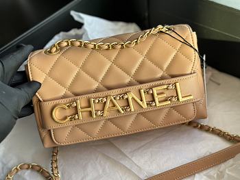Chanel Front Logo Flap Bag Beige 15x21x8cm