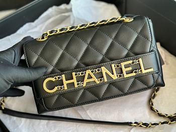 Chanel Front Logo Flap Bag Black 15x21x8cm