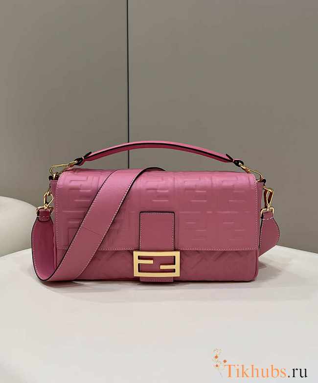 Fendi Baguette Rose Red Leather Bag 33x5.5x18cm - 1