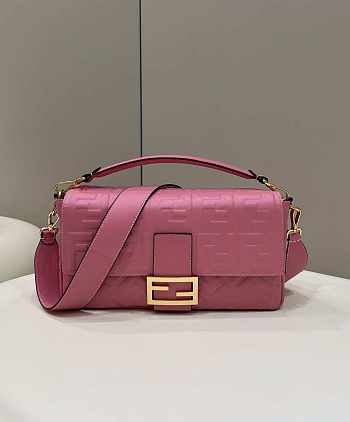 Fendi Baguette Rose Red Leather Bag 33x5.5x18cm
